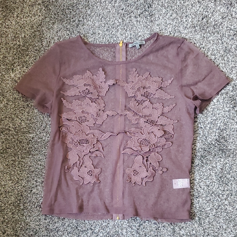 Mesh Crop Top With Floral Applique